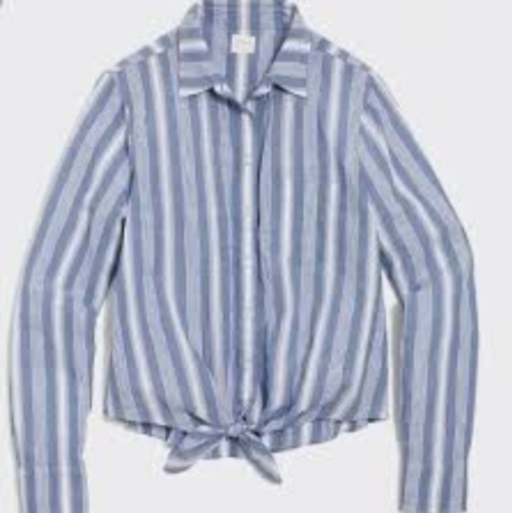 J. Crew Factory chambray stripe tie knot top size S